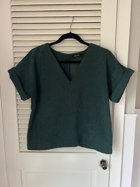 Madewell Deep Green V-Neck Ribbed Short-Sleeve Top